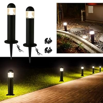2 Pack Low Voltage Landscape Pathway Lights, 12V LED Bollard Light IP67 Waterproof, Outdoor Driveway Walkway Wired Lights (Included Connector and Stakes) - Yard Garden Lawn,2700K Warm White