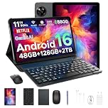 P11 Android 16 Tablet 11 Pulgadas, 48GB RAM + 128GB ROM/2TB TF, 90Hz, T7250 Octa-Core, 8800mAh, 13MP+5MP, Gemini AI, Widevine L1, Face ID, GPS, OTG, Doble altavoz, Tablet con Teclado y Lápiz, Negro