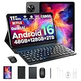P11 Android 16 Tablet 11 Pulgadas, 48GB RAM + 128GB ROM/2TB TF, 90Hz, T7250 Octa-Core, 8800mAh, 13MP+5MP, Gemini AI, Widevine L1, Face ID, GPS, OTG, Doble altavoz, Tablet con Teclado y Lápiz, Negro