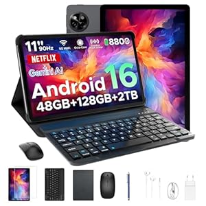 P11 Android 16 Tablet 11 Pulgadas, 48GB RAM + 128GB ROM/2TB TF, 90Hz, T7250 Octa-Core, 8800mAh, 13MP+5MP, Gemini AI, Widevine L1, Face ID, GPS, OTG, Doble altavoz, Tablet con Teclado y Lápiz, Negro
