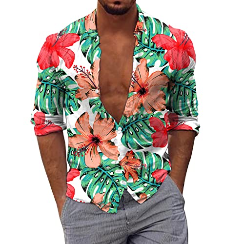 Image of Men's Long Sleeve Winter Casual Printed Shirts Fashion Top Blouse Shirts, red, S