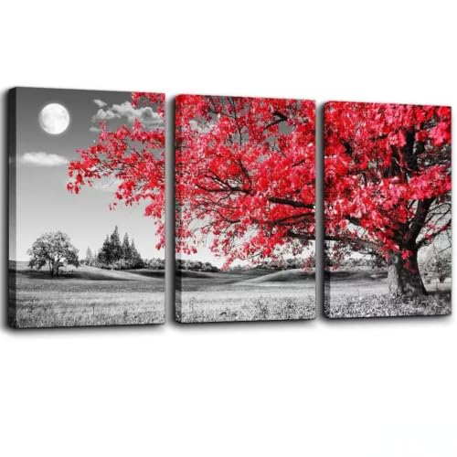 Tableau sur toile paysage arbre lune 3 panneaux 30x40cm déco