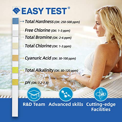 EASYTEST 7in1 Pool Test Strips (100+50pcs) for Pool, SPA and Hot Tub, Water Testing, Fast Testing for Free Chlorine,Total Chlorine,Bromine,Total Hardness,Total Alkalinity, Cyanuric Acid and pH testing