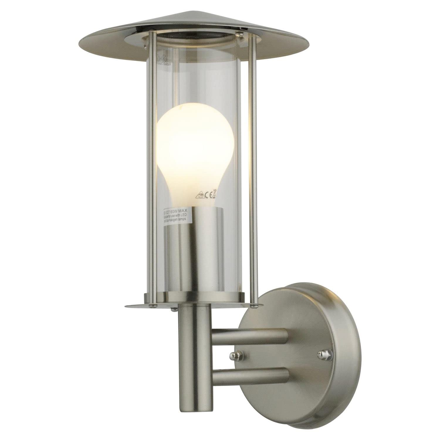 Firstchoicelighting Stainless Steel & Clear Brushed Stainless Steel Outdoor Wall Light Modern Porch Light Garden Lantern Wall Light Ip44 Rated Led Compatible
