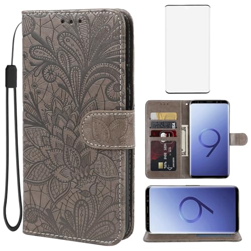 Coque Samsung S9 Plus portefeuille cuir fleur anti-rayure écran