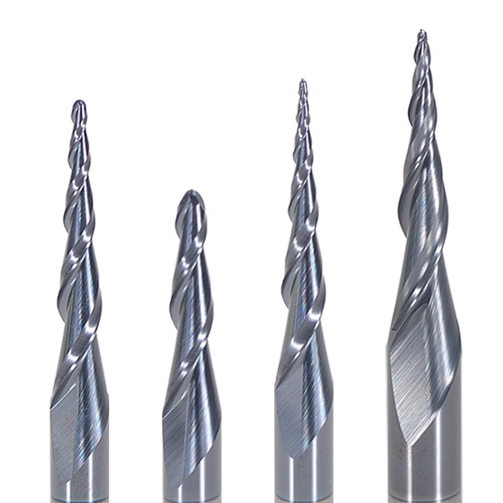 Frez trzpieniowy stożkowy 6 mm HRC55 Frez węglikowy z 2 rowkami do drewna i metalu, 1 szt.(R2.0x30.5xD6x75L)