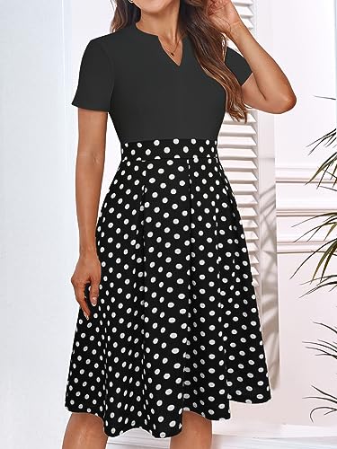 Image of YATHON Womens Elegant Print Notched Neck Slant Pocket Pleated Hem Casual A-Line Dress