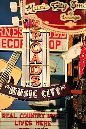 Music City Nashville Country Music Retro Signs Photo Poster TN Tennessee Bar Restaurant Photograph Cool Wall Decor Art Print Poster 12x18