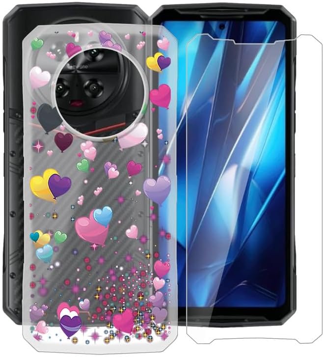 Phone Case + Screen Protector for Doogee DK10 (6.67"), Ultra Thin Shockproof Soft Silicone Clear Cover for Doogee DK10 Case with Tempered Glass - Pink Balloon