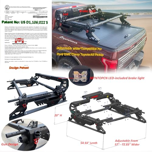 Image of Military Design Pickup Roll Bar Compatible with Ford F150 Raptor Jeep Gladiator Chevy RAM Toyota Trucks | Heavy-Duty Overland & Offroad 4x4 | Adjustable Width (Machine Gun Design Patent)