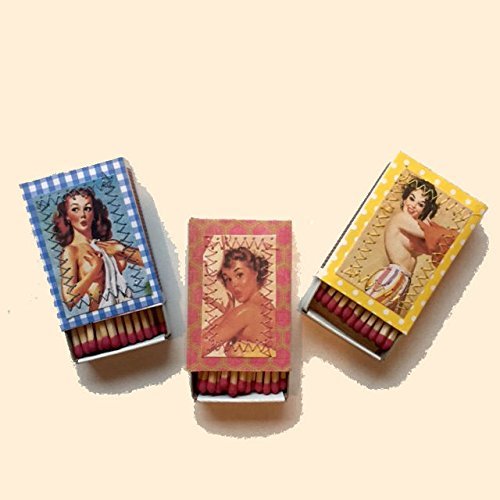 Pin Up Girl Decorative Matchbox Set Retro Party Favor Hostess Gift Decorative Matches Set of three