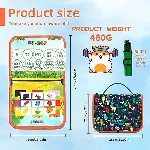 Image of TUNJILOOL 10-in-1 Montessori Busy Board, Sensory Activity Board with Carry Sling, Detachable Pages for Fine Motor Skills & Travel
