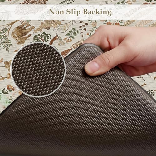 Image of KIMODE Anti Fatigue Kitchen Mats 17 inchx47 inch+17 inchx29 inch, Vibrant Floral Kitchen Rugs Sets of 2, Cushioned Non Skid Kitchen Mats for Floor, Comfort Kitchen Floor Mats for Sink Laundry Desk Beige