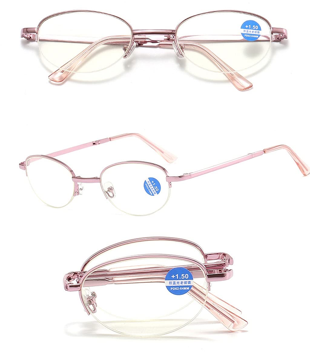 Gafas de Lectura con Montura Rosa Gafas fáciles de Plegar Bloqueo de luz Azul Lectores de computadora antifatiga Visual/deslumbramiento (Tamaño : +1.5)