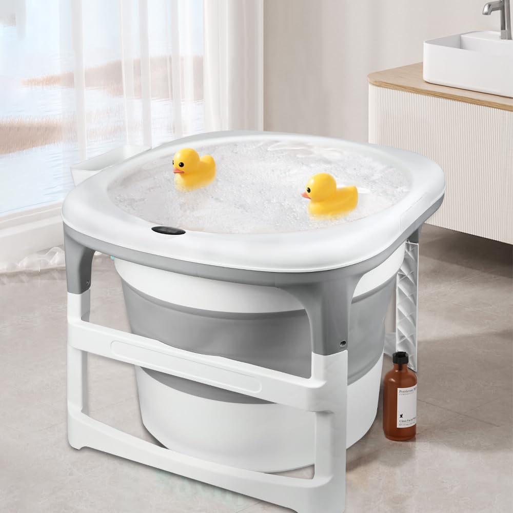 Bañera plegable para bebé, bañera infantil, bañera plegable para niños de 0 a 9 años, para la ducha, para recién nacidos, para toda la familia, gris, antideslizante, para bebé, 7 x 75 x 67 cm (gris)