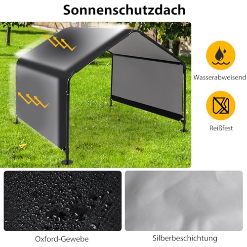 COSTWAY Hundehütte Outdoor, Hundezelt für große, mittlere & kleine Hunde, Haustierzelt wasserabweisend, mit Regenvordach & Bodenpfählen, Metallrahmen, 129 x 124 x 108 cm, Schwarz