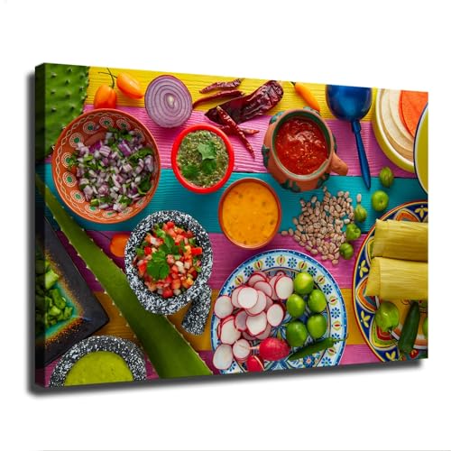 Mexican Style Food Mexican Restaurant Decoration Wall Art Canvas Print Poster Home Bathroom Bedroom Office Living Room Decor (16×24inch_Unframed)