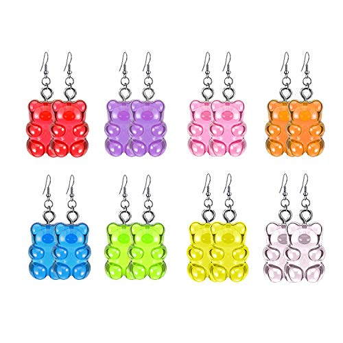 8Pairs Gummy Bear Earrings Set,Colorful Cartoon Resin Candy Dangle Earrings for Women