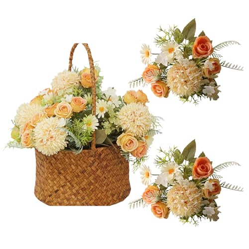 YiyiLai 2本入り 造花 本物そっくり 花 フェイクフラワー 花束 バラ ポンポン菊 イエロー