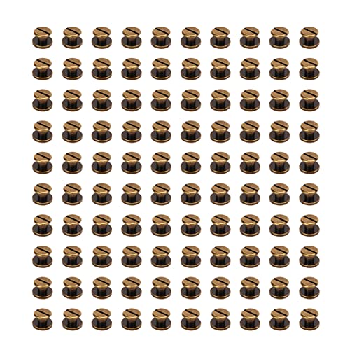 200 Set Book Binding Screws 9x5mm, Hard Thick Brass Material, Uniform Ni Coating, DIY Leather Rivets for Photo Album, Fine Workmanship, Round Head Fasteners (Antique Bronze)