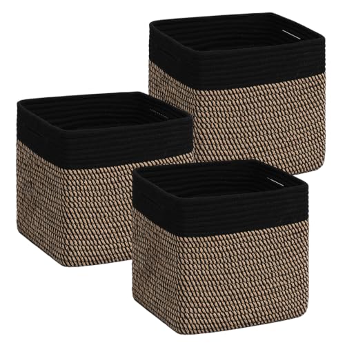 Image of COMFY-HOMI 3PACK Cotton Rope Square Basket with Handles for Shelves|Dog Toy Bin and Storage|Baby Gift|Shoe Organizer|New 11 inch x 11 inch x 11 inch for Living Room