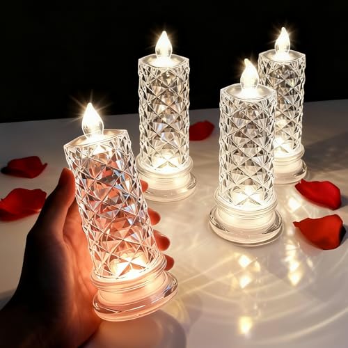 Bougies LED en cristal pour une table de Saint-Valentin romantique
