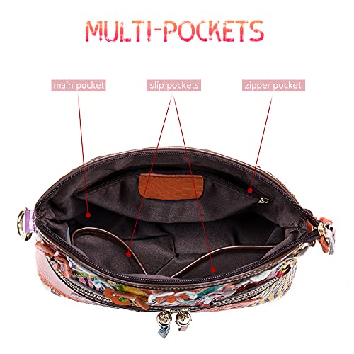 Women 3D Floral Multicolor Small Crossbody Bag Genuine Leather Handbag Snake Pattern Colorful Spliced Shoulder Purse3