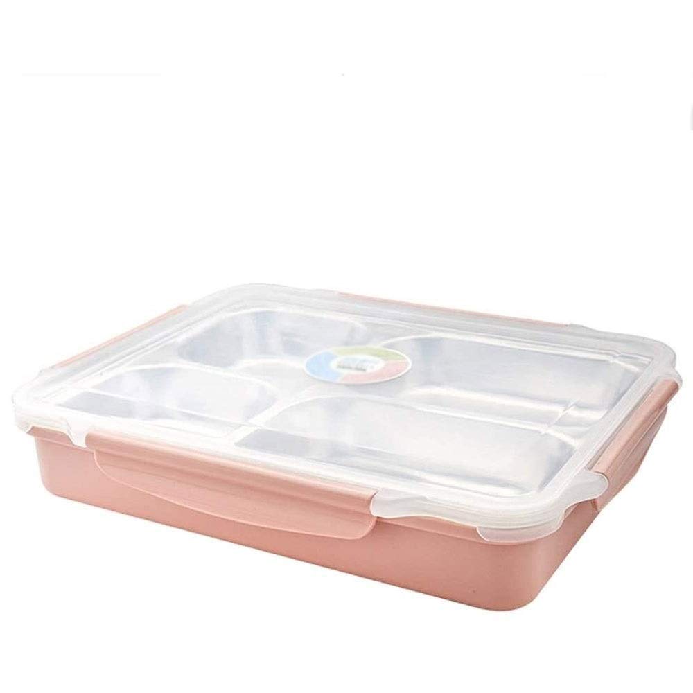 Brotdose, Auslaufsichere Bento-Box, Edelstahl-Lebensmittelbehälter mit 4 Fächern for eine ausgewogene Mahlzeit(Pink)