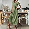 Linen Dress Women Short Sleeve V Neck Boho Maxi Dr... #3