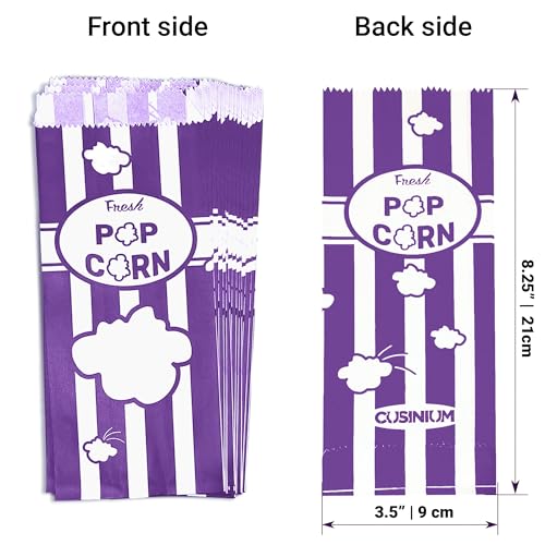 Image of CUSINIUM 1oz Purple Paper Popcorn Bags (100-pack) - Carnival Theme - Customizable