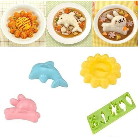 4 Pcs/set Rice Mold Japanese Style DIY Kids Bento Tool Rabbit Dolphin Sushi Maker Onigiri Cake Punch Mould Kitchen Accessories Cover
