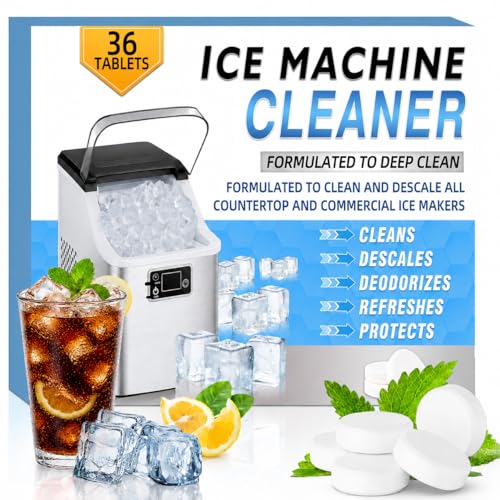 Image of Ice Machine Cleaner Tablets Descaler 36 Pack, Countertop Ice Maker Cleaner Tablets, Nickel Safe, Effective Remove Hard Water & Mineral Buildup for Countertop, Nugget Ice Makers,Crystal Clear Ice