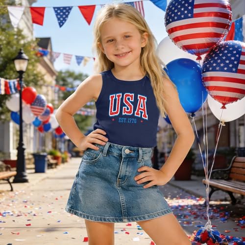 Image of CAZYCHILD Girls American Flag Tank Tops Boys 4th of July Shirts USA Summer Sleeveless Tee Independence Day Outfit 5-14y