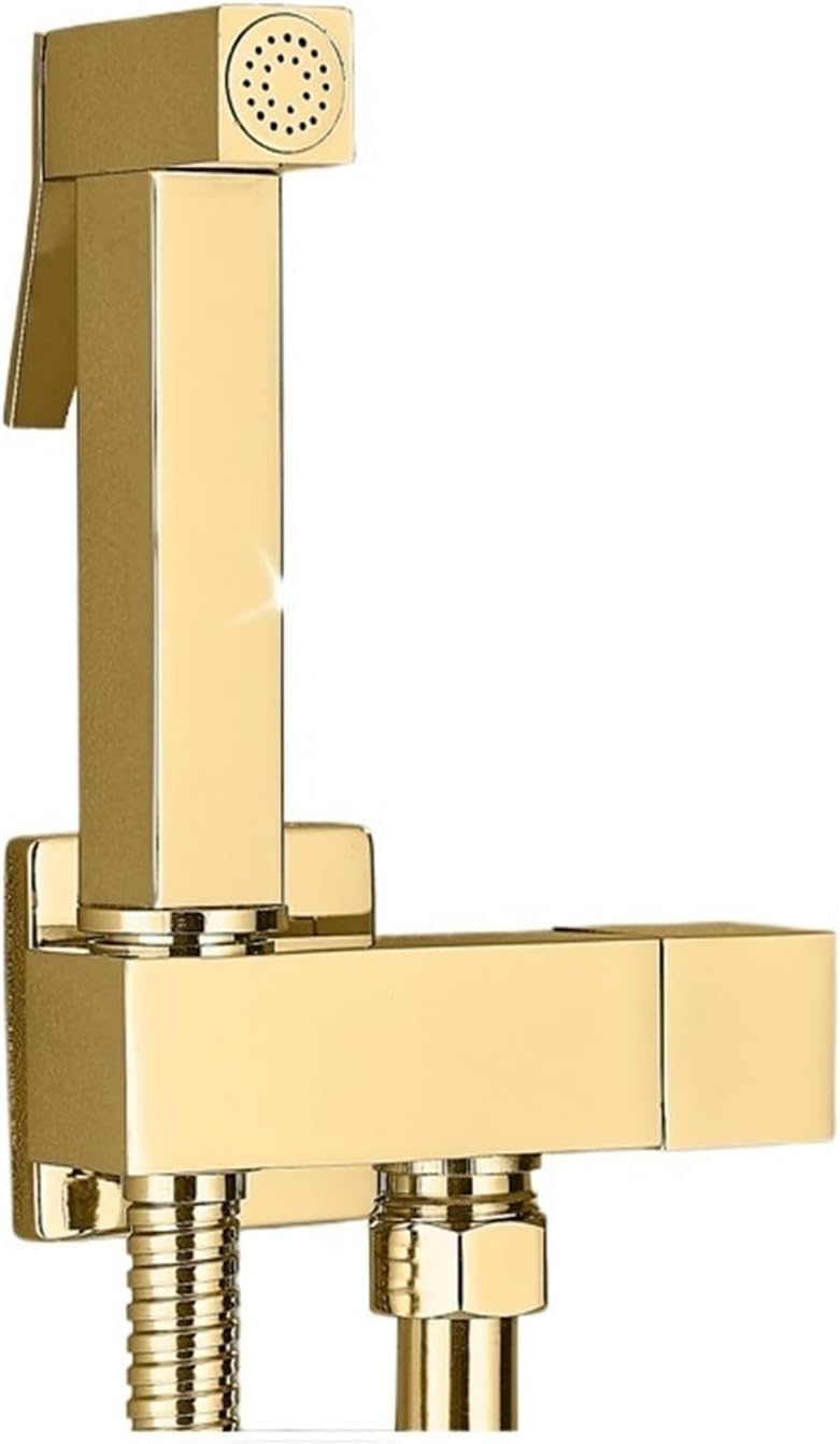 Badezimmer-Bidet-Armatur, Messing-Wasserhahn, Unterlegscheibe, Mischbatterie, Einzel-Kaltwasser-Duschkopf, WC-Armaturengriff, Düse (Goldpolitur A)