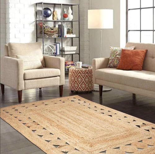 Tapis carré en jute naturelle tressé main 90x90 cm, l'élégance artisanale pour votre salon - 2