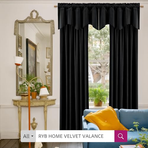 Image of RYB HOME Black Velvet Blackout Curtains 84 inches for Living Room Bedroom | Thermal Insulated, Privacy, Sunlight UV Heat Blocking, Luxurious Decor, Dining Room Nursery, Rod Pocket, W52 x L84, 2 Panels
