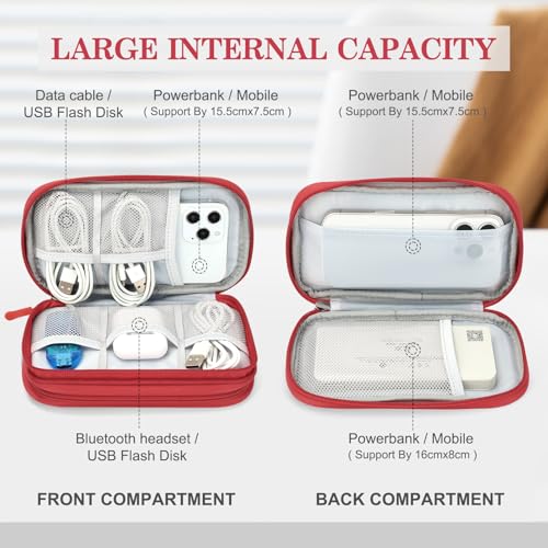 Image of FYY Travel Cable Organizer Pouch Electronic Accessories Carry Case Portable Waterproof Double Layers All-in-One Storage Bag for Cord, Charger, Phone, Earphone Red