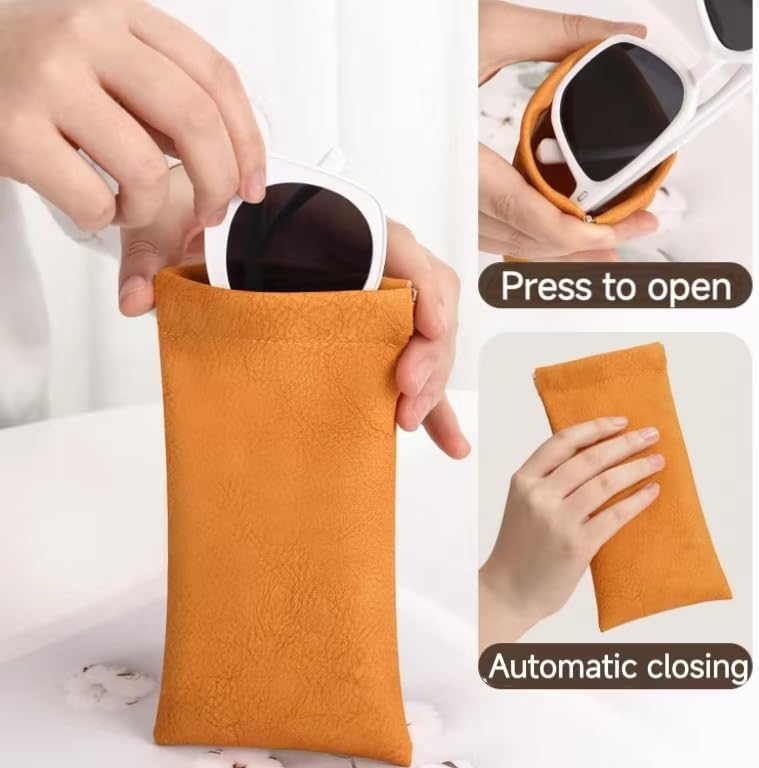 Glasses Case,Sunglasses Case,Travel Portable Leather Squeeze Top Soft Eyeglass Cases - Image 6