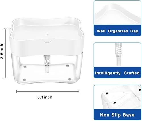 Miniatura 6 de Dispensador de jabón, dispensador de jabón para platos para cocina, soporte de esponja, fregadero, dispensador de jabón para lavar platos, 13 onzas