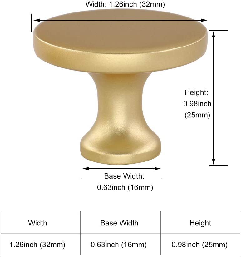 LONTAN 10 Pack Gold Knobs: Cupboard & Drawer Knobs, Round, Solid, Rustproof, Brass-Zinc Alloy, 1.25" Diameter, 1" Projection - Image 2