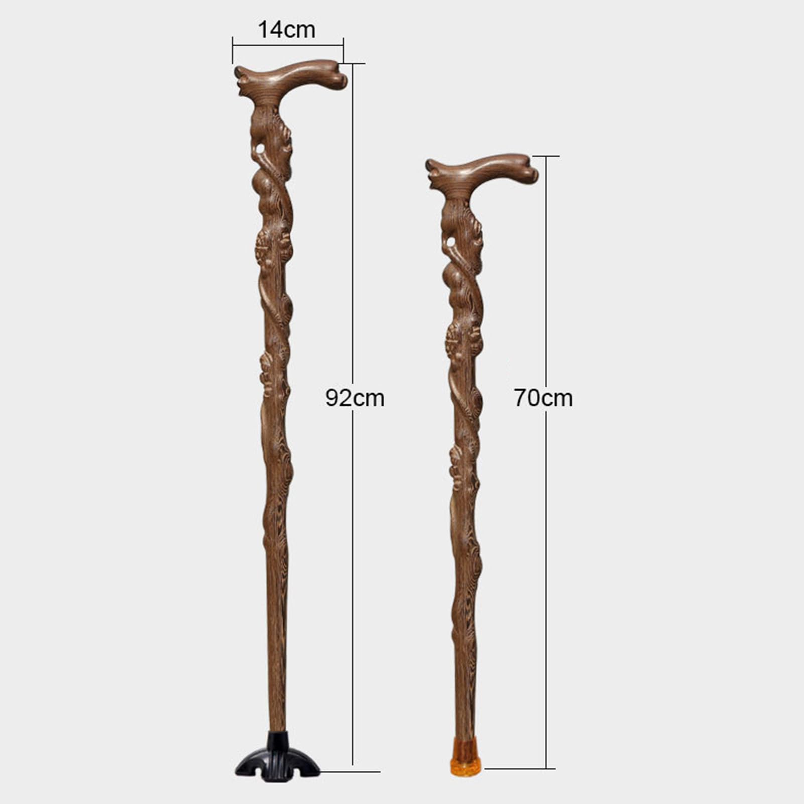 Gehstock Aus Holz Mit Unterstützendem Ergonomischem Handflächengriff Und Gebogenem Griff, Exquisite Schnitzerei Gehhilfe,Handgefertigt Geschnitzte Krücke Geschenk(92cm/36, Quad Base)