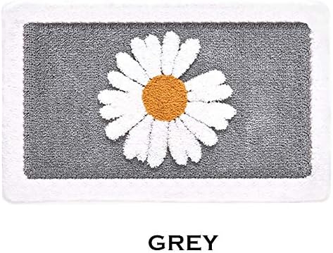 Daisy Non Slip Bath Mat Thickened Bath Rug for Bathroom Absorbent Ultra Soft Bathroom Mat Rug Fluffy Microfiber Bedside Rug Carpet Floor Mat, Quick-drying, Machine Washable (Daisy-light Grey, 50x80cm)