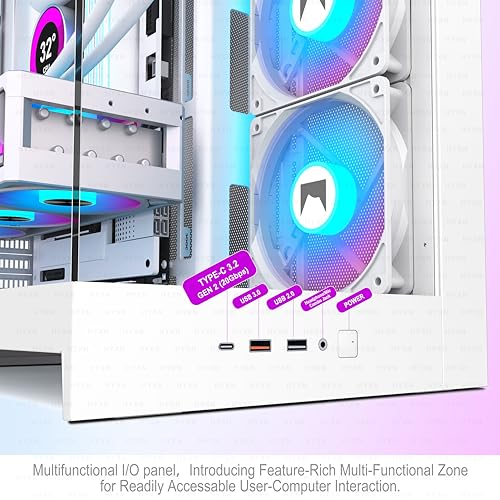 Image of H2 (2026) HYXN ATX PC Case, Pre-installed 8 PWM ARGB Fans (6X140mm,2X120mm), Large Dual-Chamber ATX Mid-Tower Airflow Computer Case, Gaming PC Case, 420mm Radiator Support, Type-C 3.2 (White RGB)