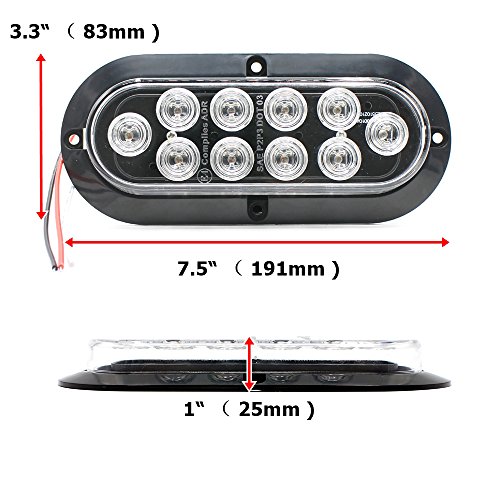 TMH ( Pack of 2 6 Inch 10 LED Surface Mount Oval Clear Lens/Red Light Turn Signal Side Marker Tail LED Light for Truck Trailer Trail Bus 12V DC - Thumbnail 3