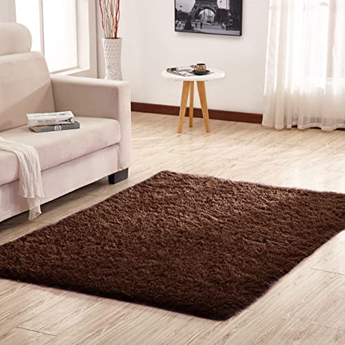 Pelo Largo 120x180cm Alfombras Mullidas Alfombras Super Suaves Alfombra Pasillo Piel de Imitación Pelusa para Salón Dormitorio Baño Sofá Silla Cojín Niños Decoración, Beige Oscuro
