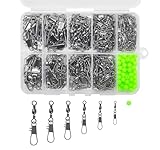 Drchoer Fishing Barrel Swivels with Snap Kit: 350pcs/box Interlock Snap Swivel Size 2# 4# 6# 8# 10# 12# and Beads Set for Saltwater Freshwater Fishing Line Hook Connector