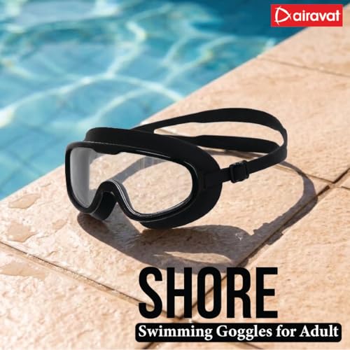 Image of AIRAVAT Shore swimming goggles, polycarbonate goggles, No Leaking Anti-Fog Pool Goggles for Adult Men Women Youth, UV Protection, 180 Clear Vision, Free size (Black Combo)