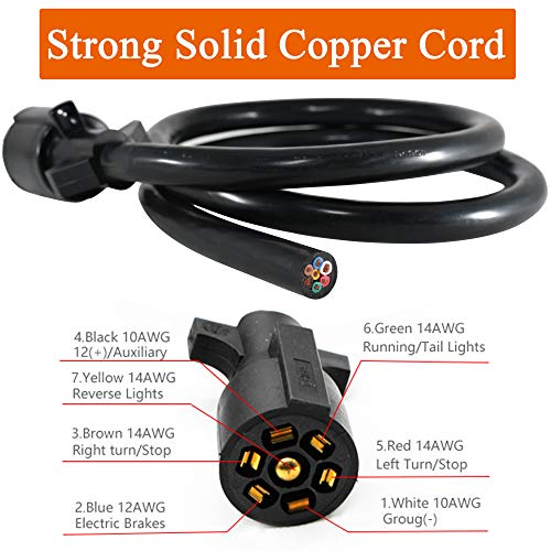 Oyviny Heavy Duty 7 Way Trailer Plug Cord With Double Prongs Connector 4 Feet 7 Pin Rv Blade Inline Trailer Wiring Harness Plug Extension Cable Waterproof & Corrosion Resistant (4Ft) #TOP2