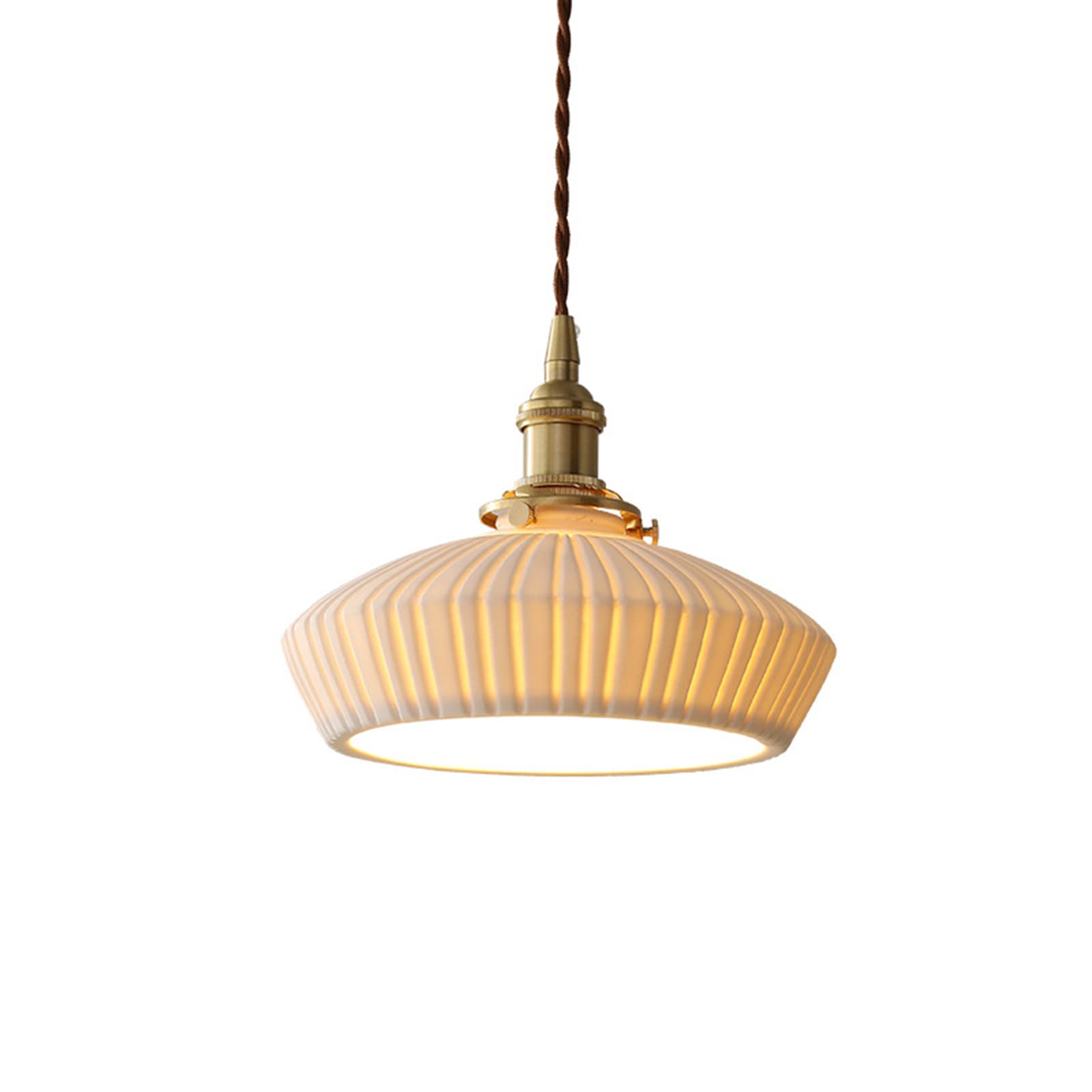 Lampada A Sospensione EKSED In Ottone Con Paralume In Vetro A Strisce Verticali, Cavo Intrecciato Dorato Regolabile, Interruttore Rotante - 6