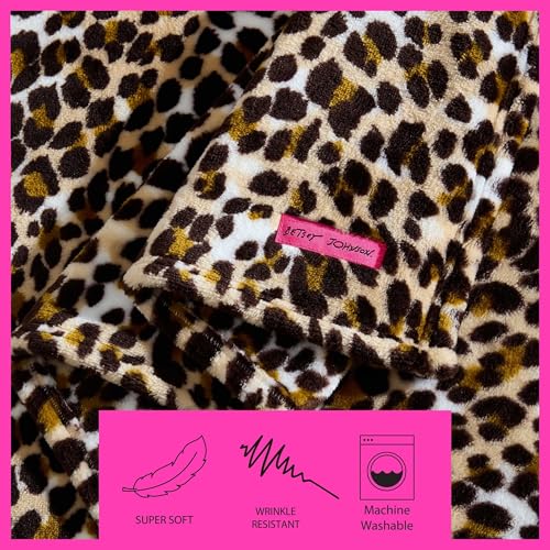 Image of Betsey Johnson - Plush Throw Blanket for Couch or Bed, Soft Reversible Western Fleece Throw, Cozy Printed Soft Blanket, Etched Leopard Brown, 50 inch x 70 inch